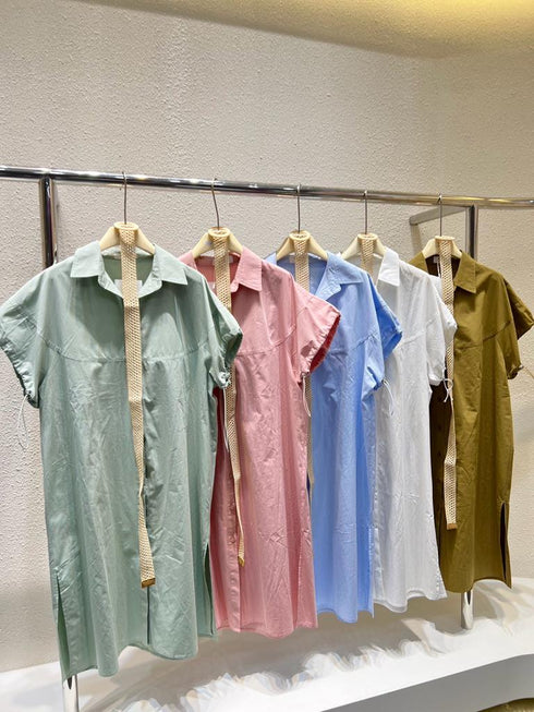 WANWAN Long Bottons Down Dress With Belt
